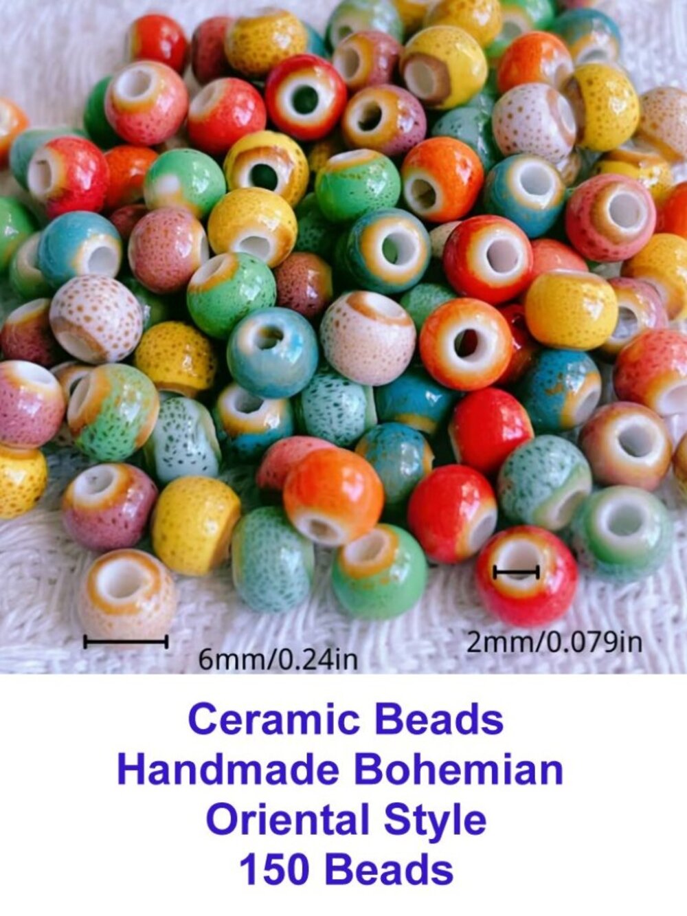 Ceramic Beads Jewelry Handmade Bohemian Oriental Style 150 Beads  6mm
